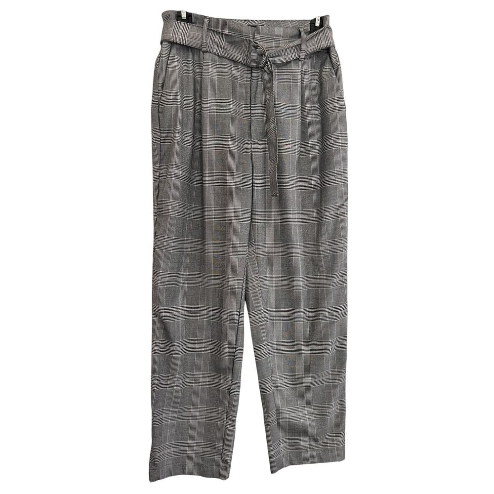 Lucky Brand Womens Size 4/27 Plaid Austin Pants Belted Black White High Rise
